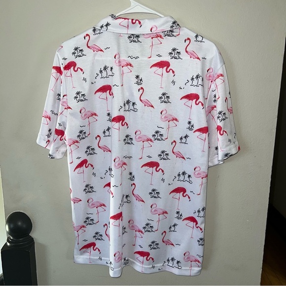 Men’s Flamingo Print Golf Polo – Size L - Picture 3 of 6
